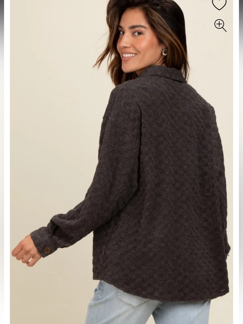 PinkBlush Black/Charcoal Checker Plaid Textured Quarter Button Pullover Sweater